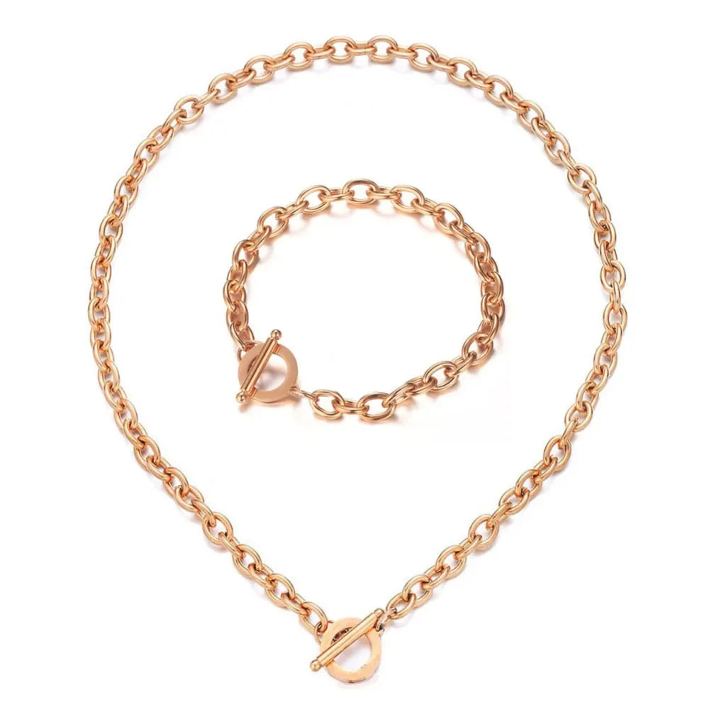 Set di gioielli con ginocchiera in acciaio inossidabile di nuovo stile per uomo e donna, set di bracciali e collane con catena a maglie