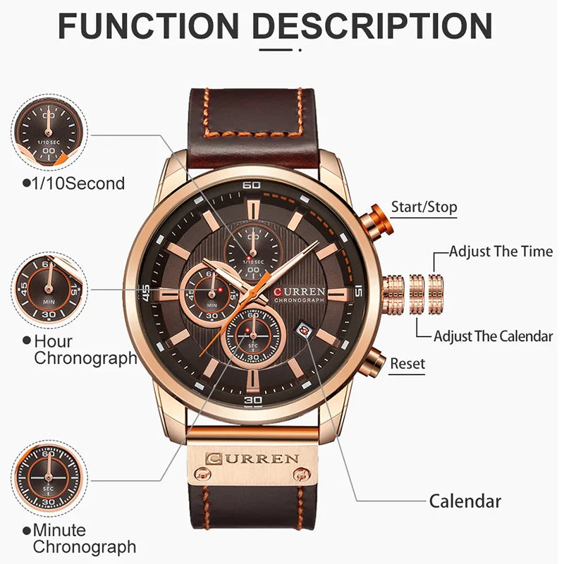 CURREN orologio da uomo in pelle orologi sportivi da uomo esercito militare orologio da polso al quarzo cronografo orologio maschile Relogio Masculino