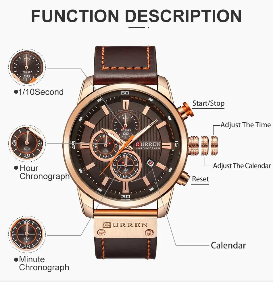 CURREN orologio da uomo in pelle orologi sportivi da uomo esercito militare orologio da polso al quarzo cronografo orologio maschile Relogio Masculino