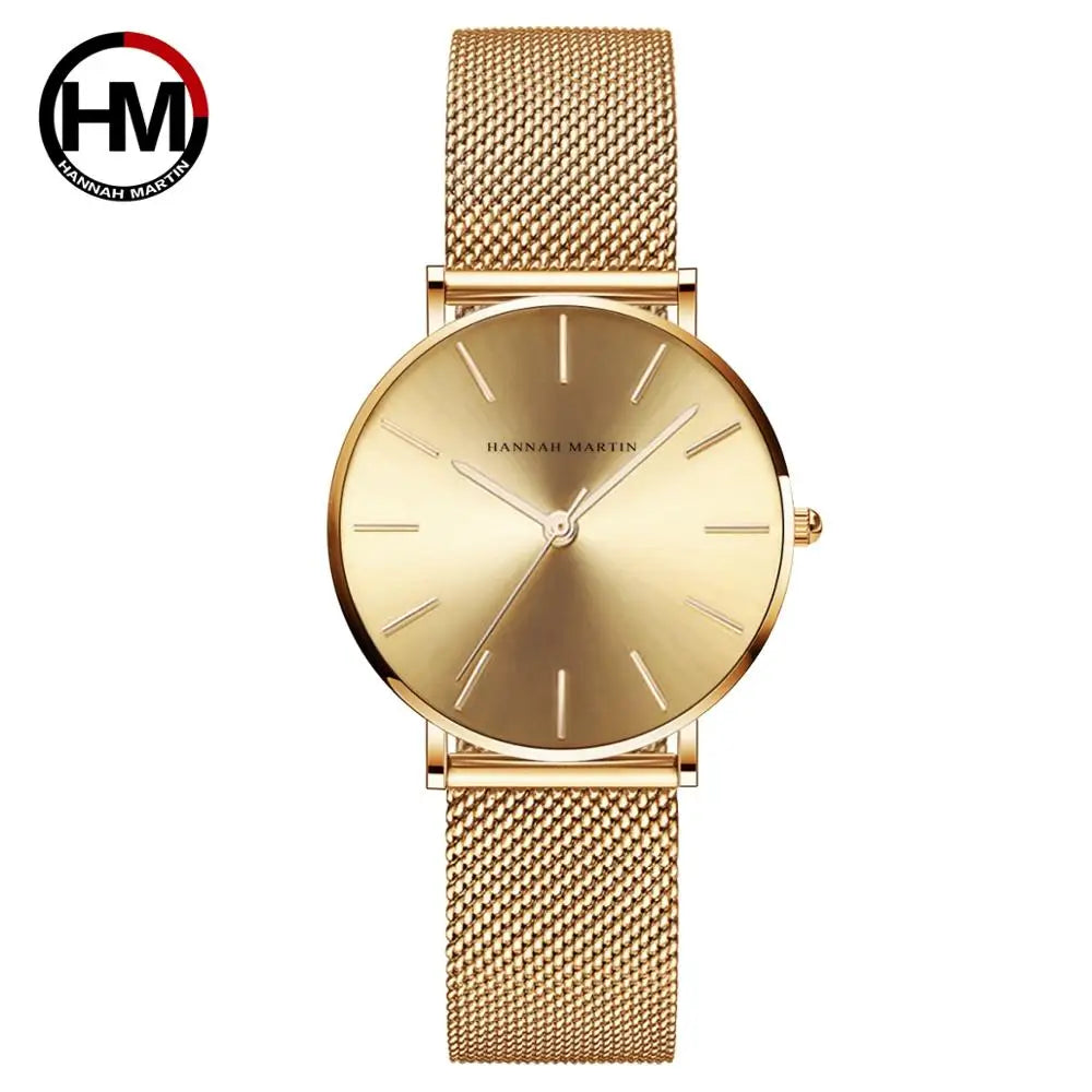 HANNAH MARTIN Movimento al quarzo giapponese in acciaio inossidabile di qualità del marchio Orologio Dropshipping da donna impermeabile da 36 mm in oro rosa completo