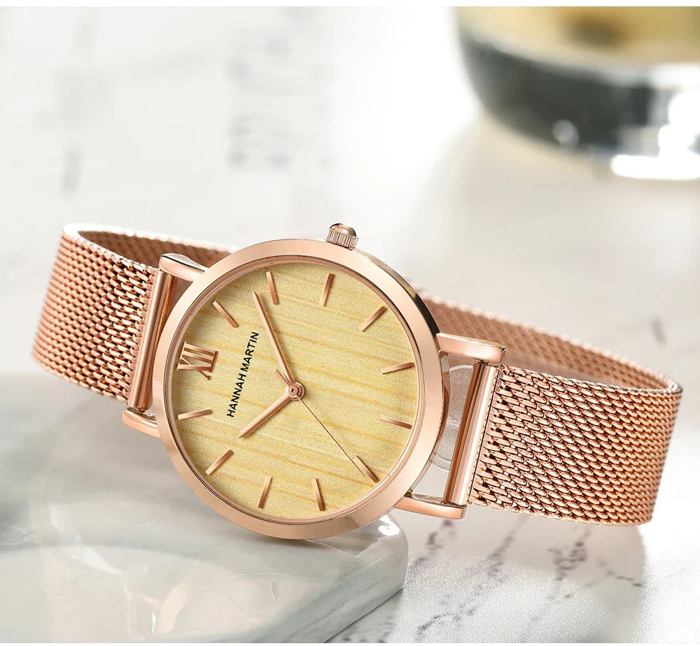 HANNAH MARTIN Movimento al quarzo giapponese in acciaio inossidabile di qualità del marchio Orologio Dropshipping da donna impermeabile da 36 mm in oro rosa completo