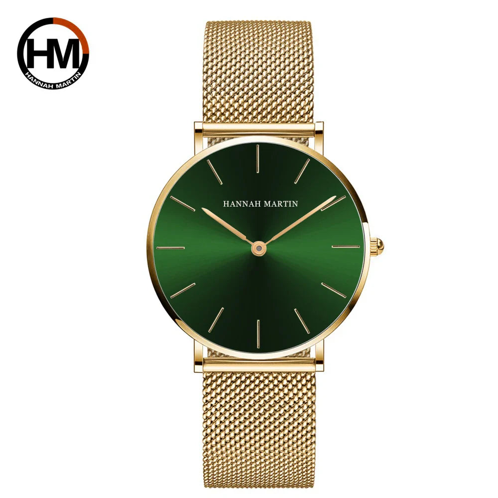 HANNAH MARTIN Movimento al quarzo giapponese in acciaio inossidabile di qualità del marchio Orologio Dropshipping da donna impermeabile da 36 mm in oro rosa completo
