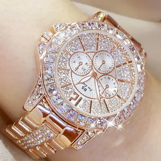 Orologi da donna Orologio al quarzo con diamanti di lusso Orologio da polso di marca superiore di moda Orologio da donna con gioielli in cristallo Orologio in oro rosa