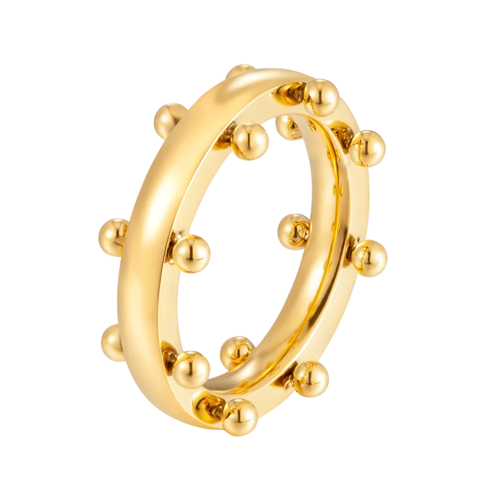 Set di gioielli di lusso Bracciale rigido in acciaio inossidabile Anello da dito Orecchini a cerchio con mini sfere per regali di gioielli di moda da donna