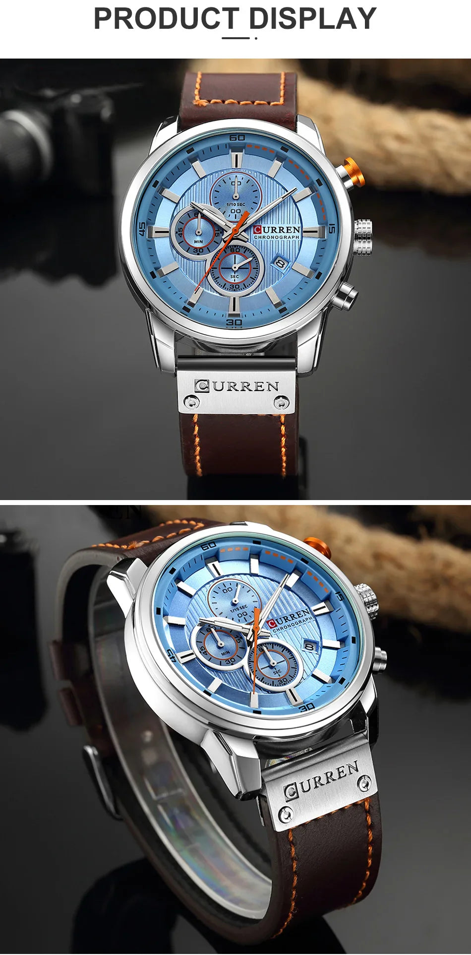 CURREN orologio da uomo in pelle orologi sportivi da uomo esercito militare orologio da polso al quarzo cronografo orologio maschile Relogio Masculino