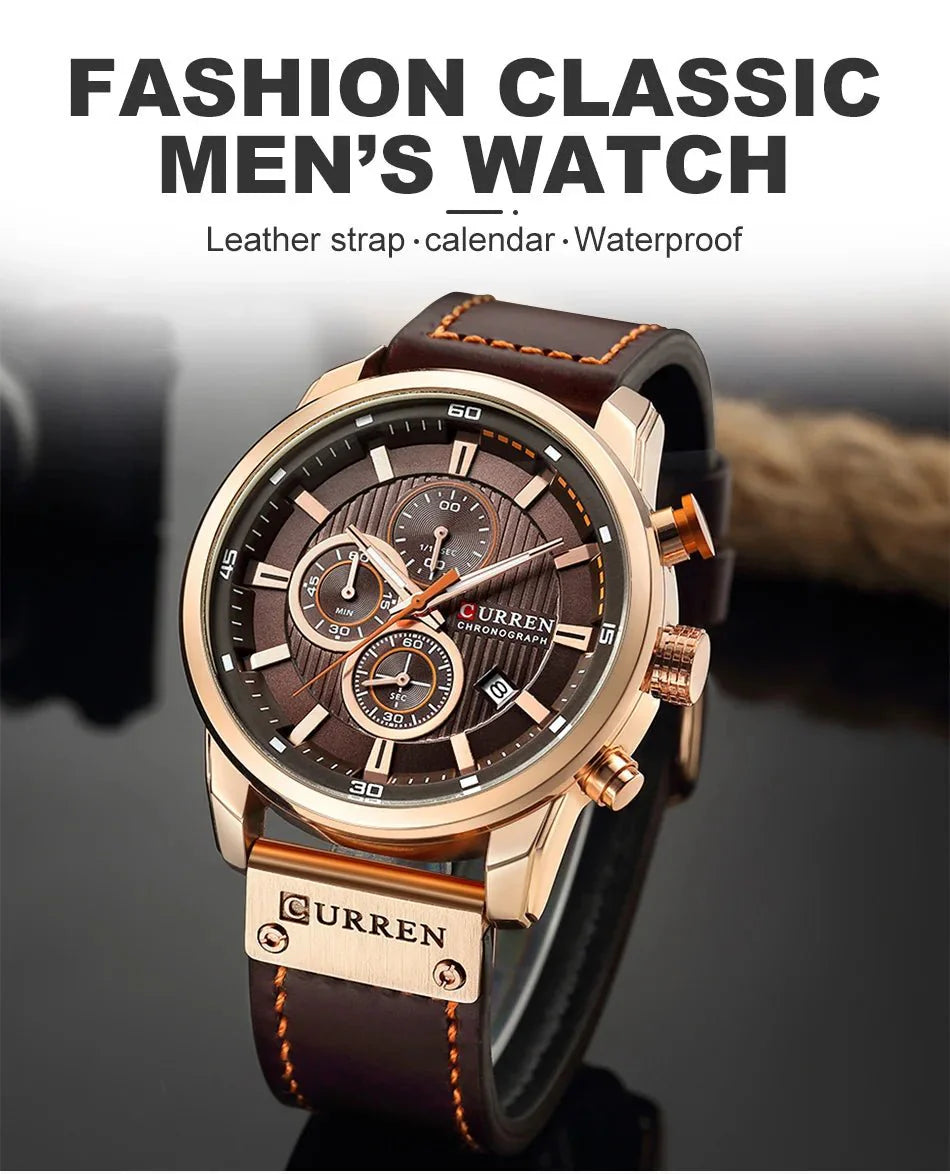 CURREN orologio da uomo in pelle orologi sportivi da uomo esercito militare orologio da polso al quarzo cronografo orologio maschile Relogio Masculino