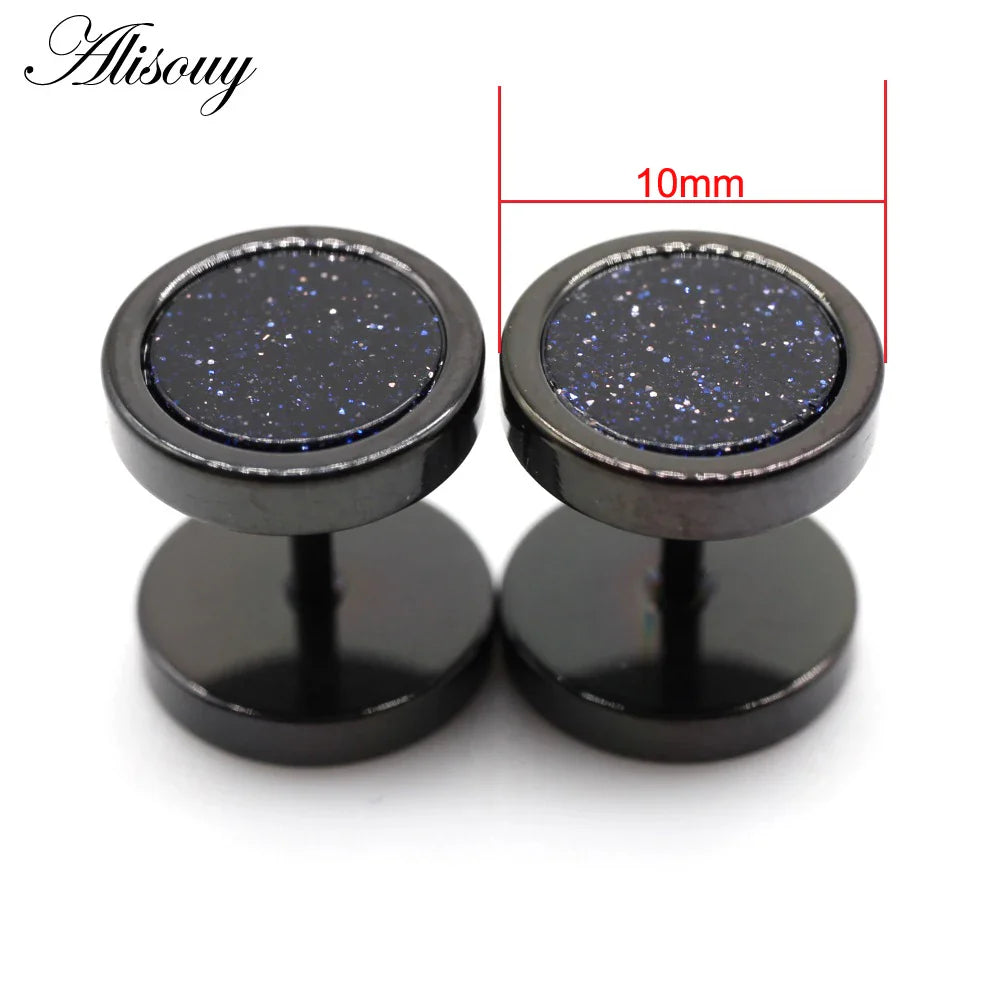 Alisouy 2 pz Acciaio Inossidabile Double Sided Rotondo Pietra Manubri Uomo Donna Vite Stud Bilanciere Orecchini Penetranti Spina per L'orecchio Finto