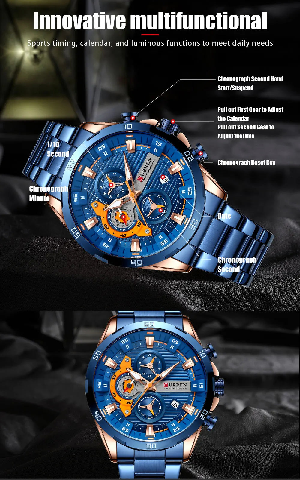 CURREN orologio da uomo orologi da uomo al quarzo sportivi di lusso delle migliori marche orologio da polso cronografo impermeabile in acciaio pieno da uomo Relogio Masculino
