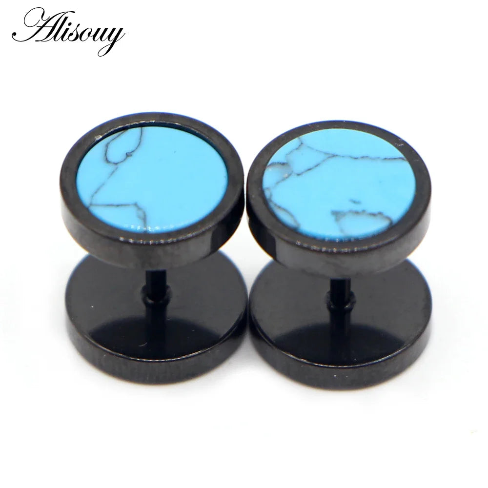 Alisouy 2 pz Acciaio Inossidabile Double Sided Rotondo Pietra Manubri Uomo Donna Vite Stud Bilanciere Orecchini Penetranti Spina per L'orecchio Finto