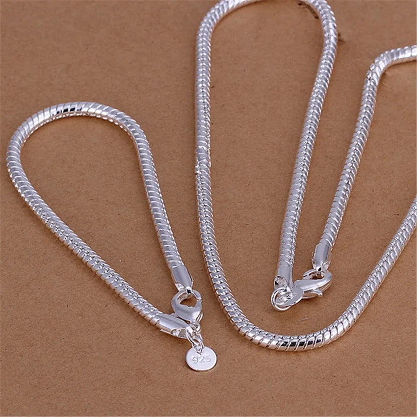 Fine 3MM Catena in osso di serpente Braccialetti in argento sterling 925 Collana Set di gioielli per uomo Donna Marchi di moda Regali di nozze per feste