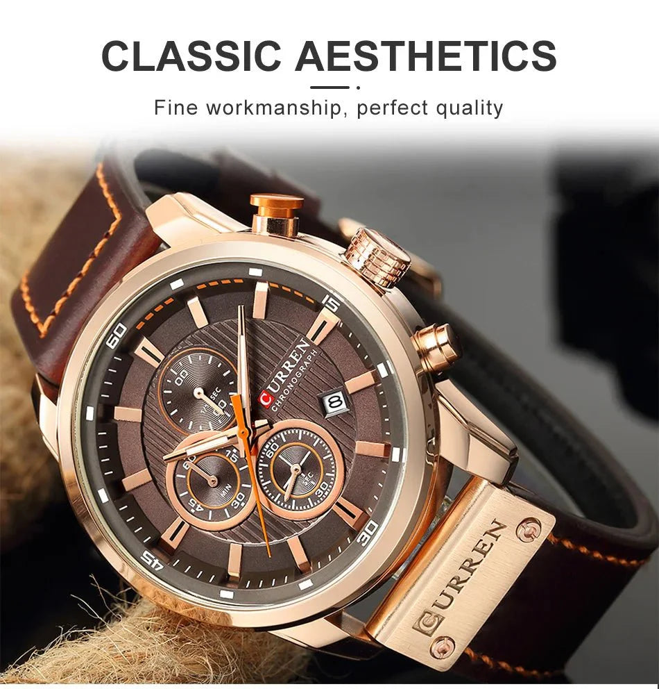 CURREN orologio da uomo in pelle orologi sportivi da uomo esercito militare orologio da polso al quarzo cronografo orologio maschile Relogio Masculino