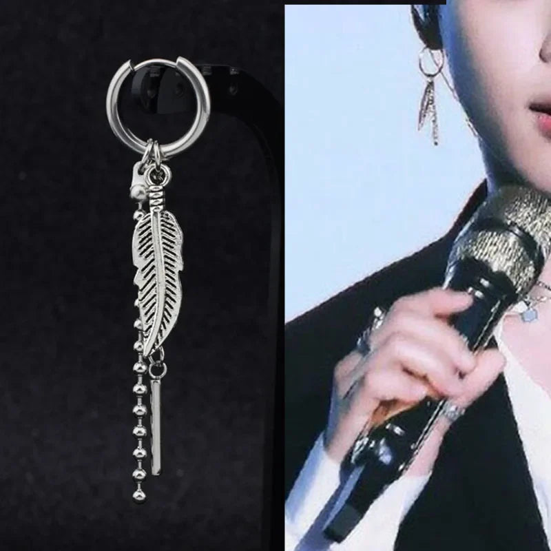 KPOP Orecchini coreani in acciaio inossidabile Donna Uomo Luna Piuma Catena Croce Orecchini punk geometrici Gioielli Hip Hop Unisex