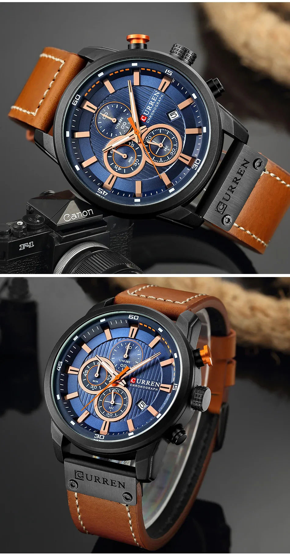 CURREN orologio da uomo in pelle orologi sportivi da uomo esercito militare orologio da polso al quarzo cronografo orologio maschile Relogio Masculino