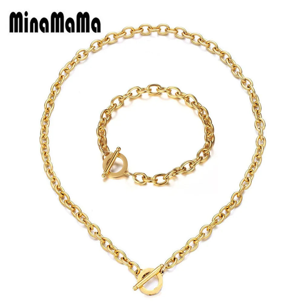 Set di gioielli con ginocchiera in acciaio inossidabile di nuovo stile per uomo e donna, set di bracciali e collane con catena a maglie