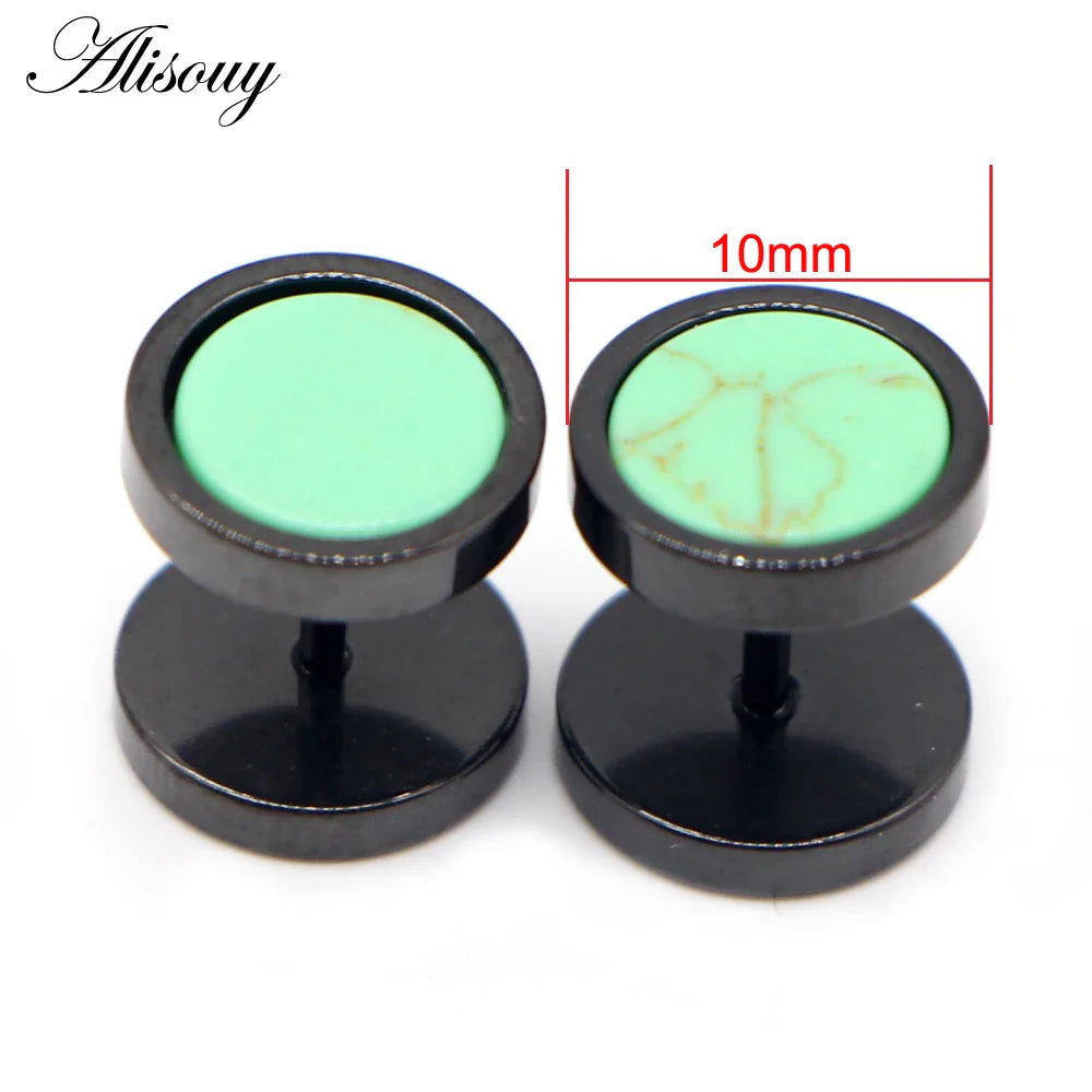 Alisouy 2 pz Acciaio Inossidabile Double Sided Rotondo Pietra Manubri Uomo Donna Vite Stud Bilanciere Orecchini Penetranti Spina per L'orecchio Finto