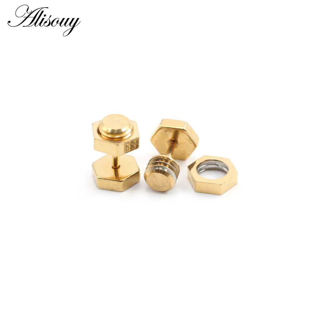 Alisouy 2 pz Nuovo Unisex Gotico Punk Rock In Acciaio Inox Esagono Vite Del Chiodo Delle Donne Degli Uomini Dell'orecchio Orecchini Con Perno Penetranti Gioielli Per Il Corpo