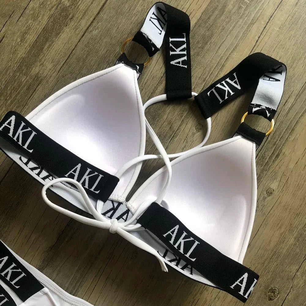 Costumi da bagno da donna Costume da bagno Push Up Bikini 2023 Mujer Lace Up Bikini Costume da bagno donna Stampa di lettere Mini Perizoma Bikini Set