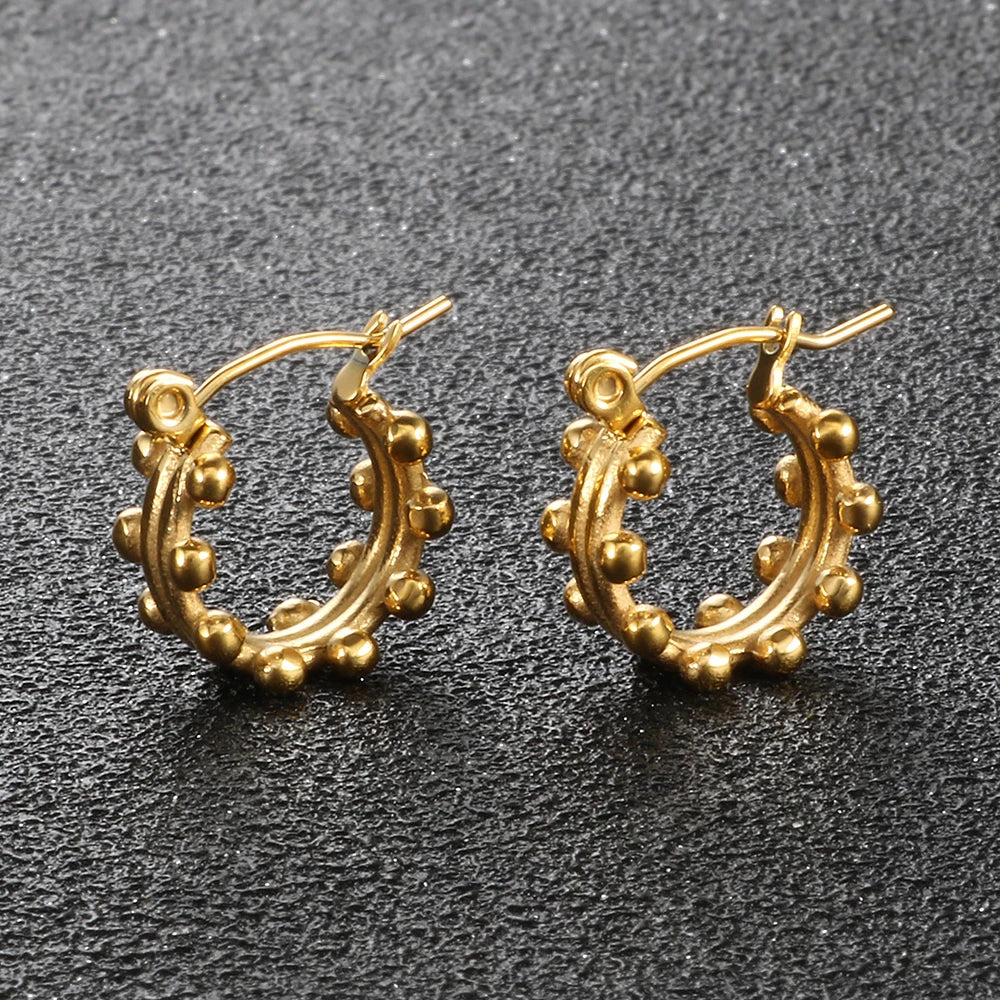 Set di gioielli di lusso Bracciale rigido in acciaio inossidabile Anello da dito Orecchini a cerchio con mini sfere per regali di gioielli di moda da donna