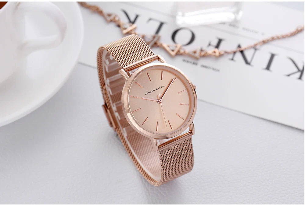 HANNAH MARTIN Movimento al quarzo giapponese in acciaio inossidabile di qualità del marchio Orologio Dropshipping da donna impermeabile da 36 mm in oro rosa completo