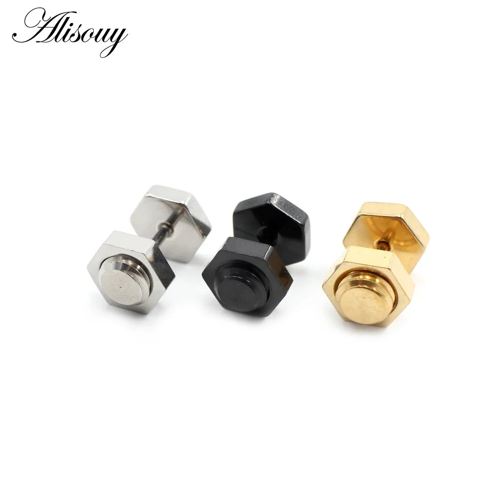 Alisouy 2 pz Nuovo Unisex Gotico Punk Rock In Acciaio Inox Esagono Vite Del Chiodo Delle Donne Degli Uomini Dell'orecchio Orecchini Con Perno Penetranti Gioielli Per Il Corpo