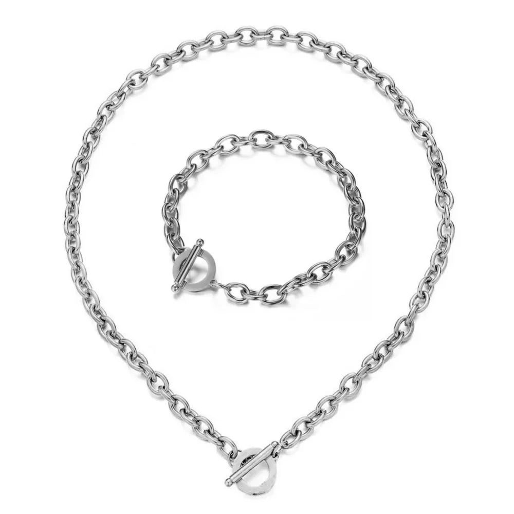 Set di gioielli con ginocchiera in acciaio inossidabile di nuovo stile per uomo e donna, set di bracciali e collane con catena a maglie