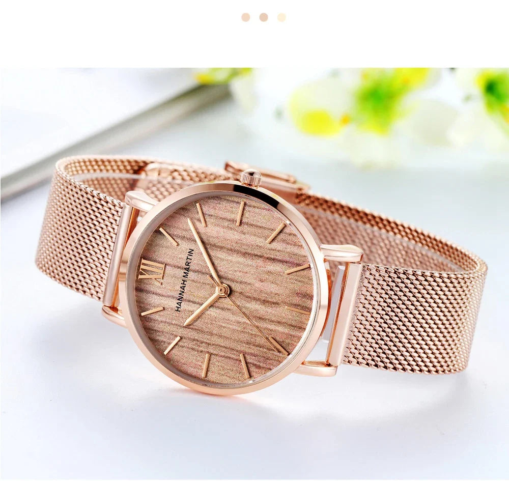 HANNAH MARTIN Movimento al quarzo giapponese in acciaio inossidabile di qualità del marchio Orologio Dropshipping da donna impermeabile da 36 mm in oro rosa completo