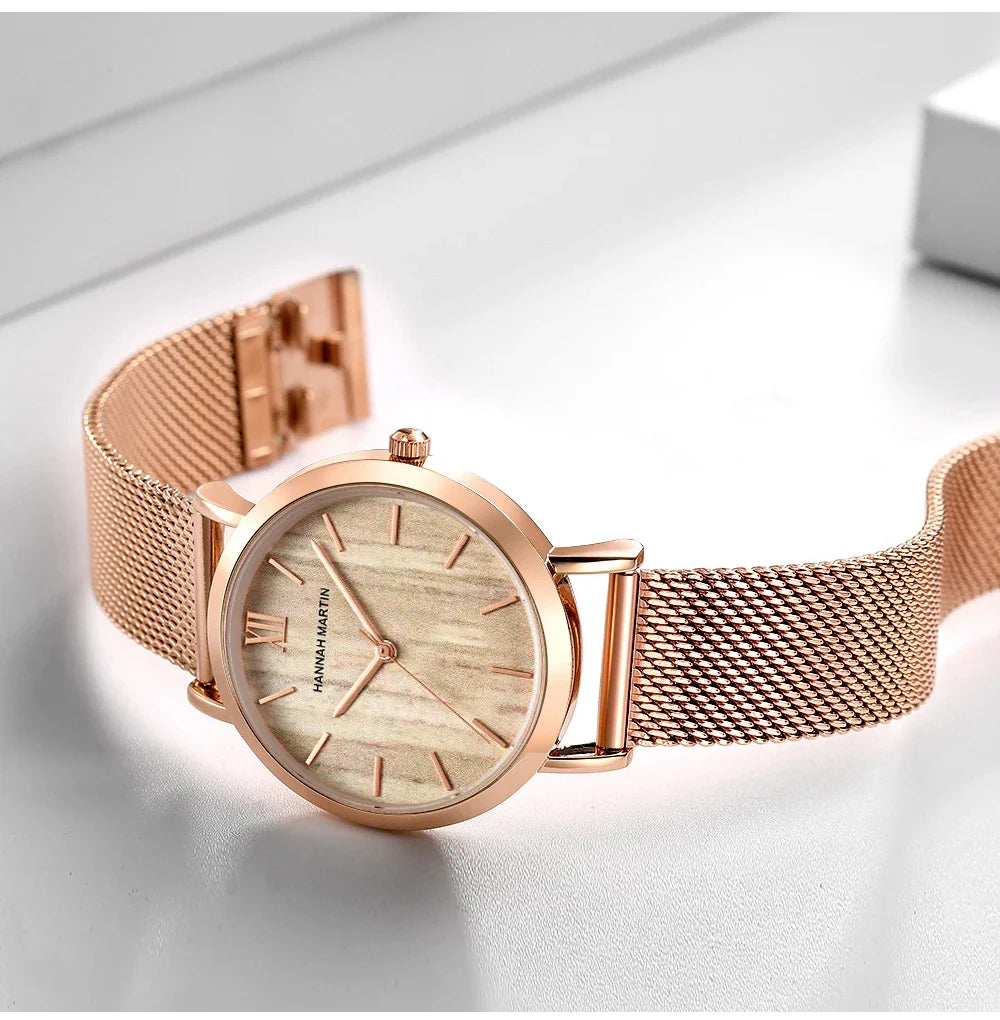 HANNAH MARTIN Movimento al quarzo giapponese in acciaio inossidabile di qualità del marchio Orologio Dropshipping da donna impermeabile da 36 mm in oro rosa completo