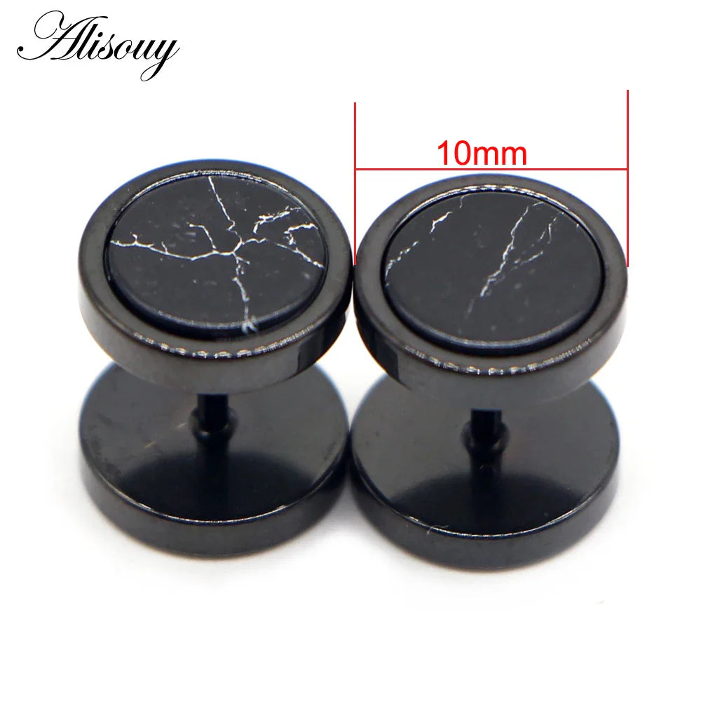 Alisouy 2 pz Acciaio Inossidabile Double Sided Rotondo Pietra Manubri Uomo Donna Vite Stud Bilanciere Orecchini Penetranti Spina per L'orecchio Finto