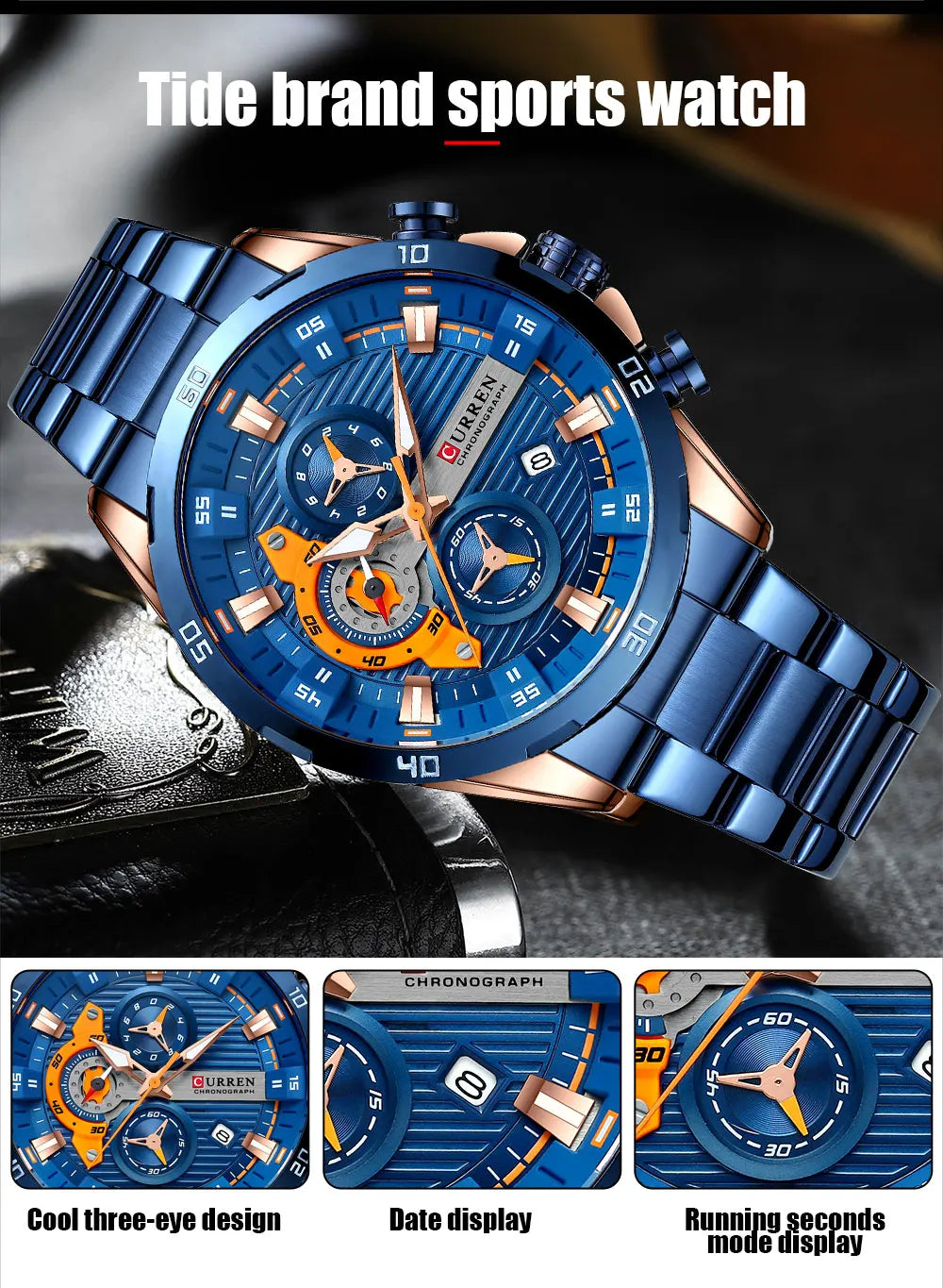 CURREN orologio da uomo orologi da uomo al quarzo sportivi di lusso delle migliori marche orologio da polso cronografo impermeabile in acciaio pieno da uomo Relogio Masculino