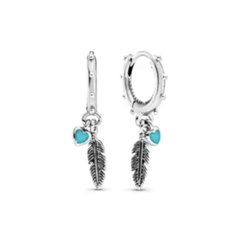 2025 Orecchini a cerchio in cristallo per le donne Orecchini gioielli Farfalla rosa Bule Moon Star Orecchini originali in argento sterling 925