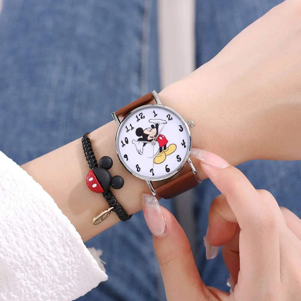 Nuovo set di braccialetti per orologi da donna Disney per bambini Confezione regalo Moda Topolino Orologi da cartone animato per bambini Bracciali da donna con scatola