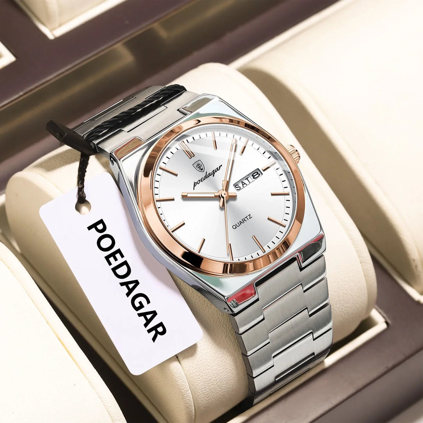 POEDAGAR Orologio da polso al quarzo da uomo di lusso Impermeabile luminoso Data Settimana Orologio da uomo Orologi da uomo d'affari in acciaio inossidabile