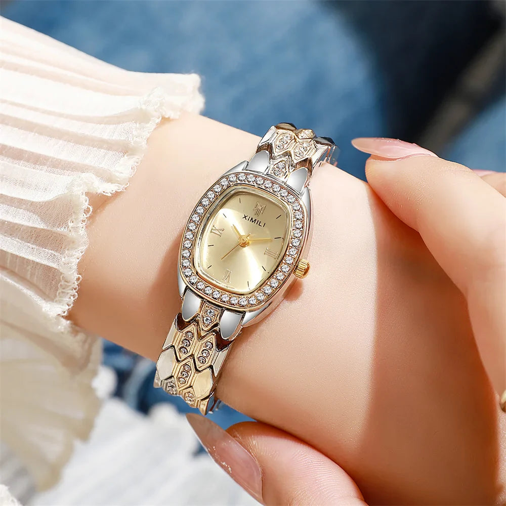 Orologio al quarzo moda donna placcato oro di lusso Semplice cinturino con fibbia di qualità per orologio da lavoro in acciaio inossidabile a forma di botte di Roma
