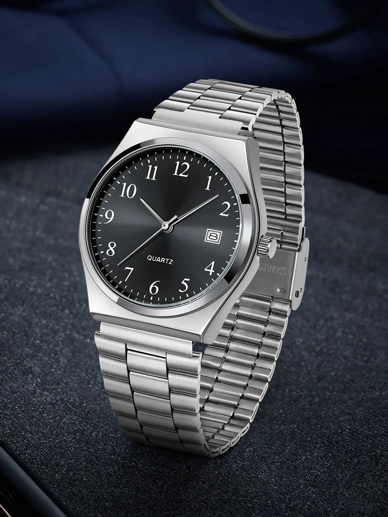 LUCKY FOX - Orologio da polso elegante e minimalista in acciaio inossidabile con quadrante nero - Cronometraggio preciso per tutti i giorni