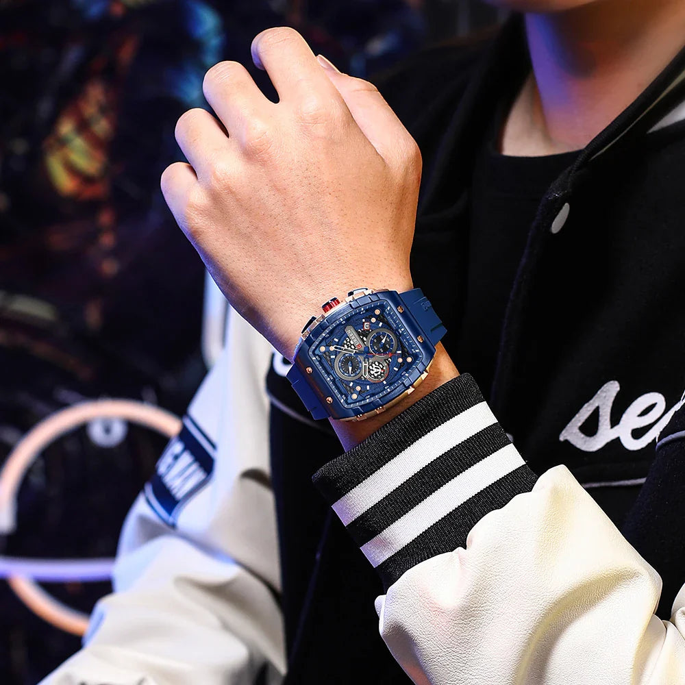 CURREN Orologio da uomo alla moda, marchio unico, design quadrato, lusso, nastro sportivo al quarzo, orologi da uomo impermeabili
