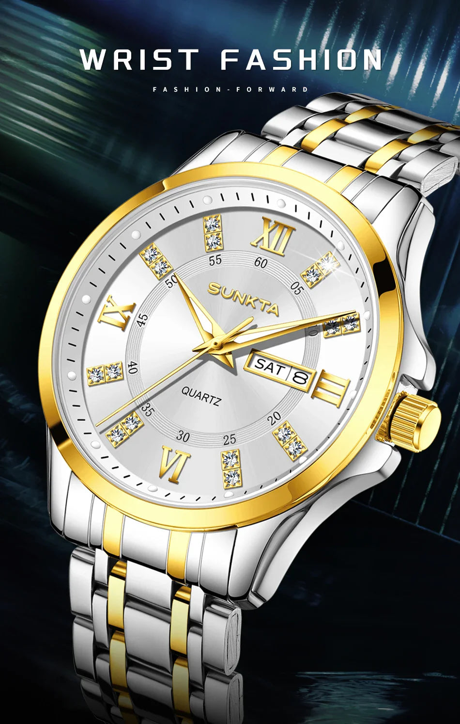 SUNKTA Orologio da Donna con Diamanti, Moda Creativa, Acciaio Impermeabile, Orologio al Quarzo Casual Luminoso con Bracciale