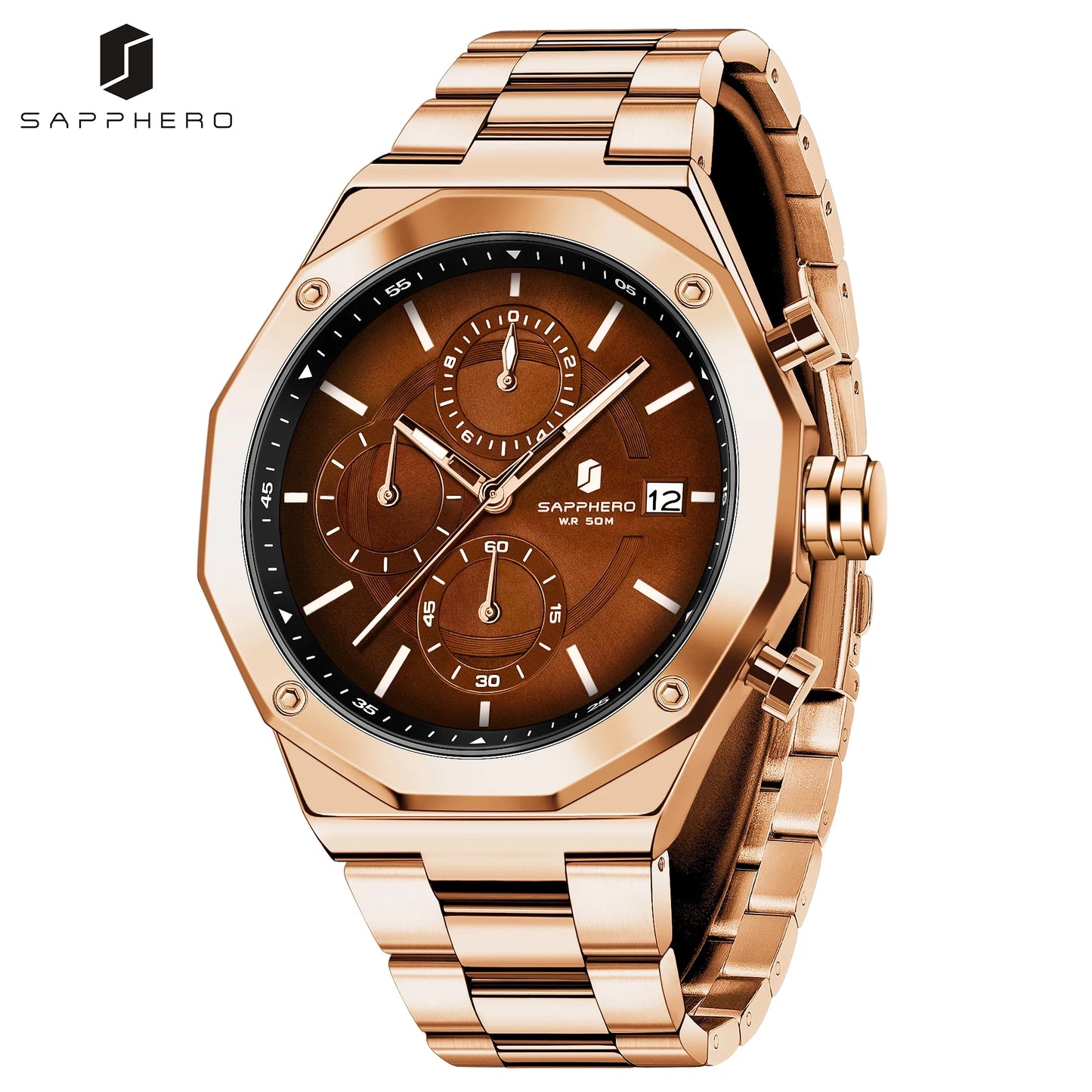 SAPHERO Orologio Cronografo Uomo al Quarzo 5ATM Impermeabile Acciaio Inox con Data, Regalo Perfetto per Padre, Marito, Fidanzato per Natale, Compleanno, San Valentino