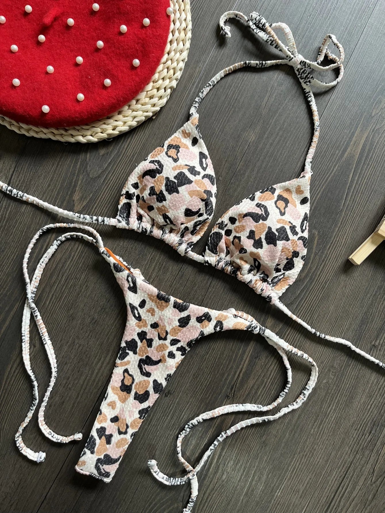 Bikini rugosi con scollo all'americana stampato Mini micro perizoma bikini costume da bagno femminile costumi da bagno donna bikini a due pezzi costume da bagno da bagno