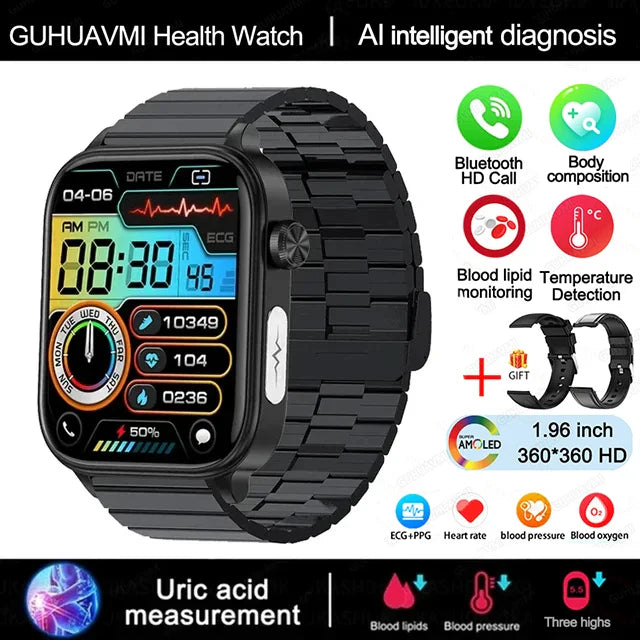 2025 Nuovo AI Diagnosi Lipidi nel sangue Acido urico Test di composizione corporea Smart Watch per uomo ECG + PPG Chiamata Bluetooth Salute Smartwatch