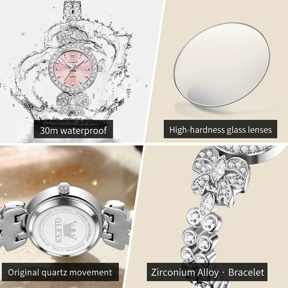 OLEVS 5887 Orologi da donna Elegante orologio al quarzo originale Orologi luminosi impermeabili per regalo donna Cinturino con diamanti Reloj Mujer