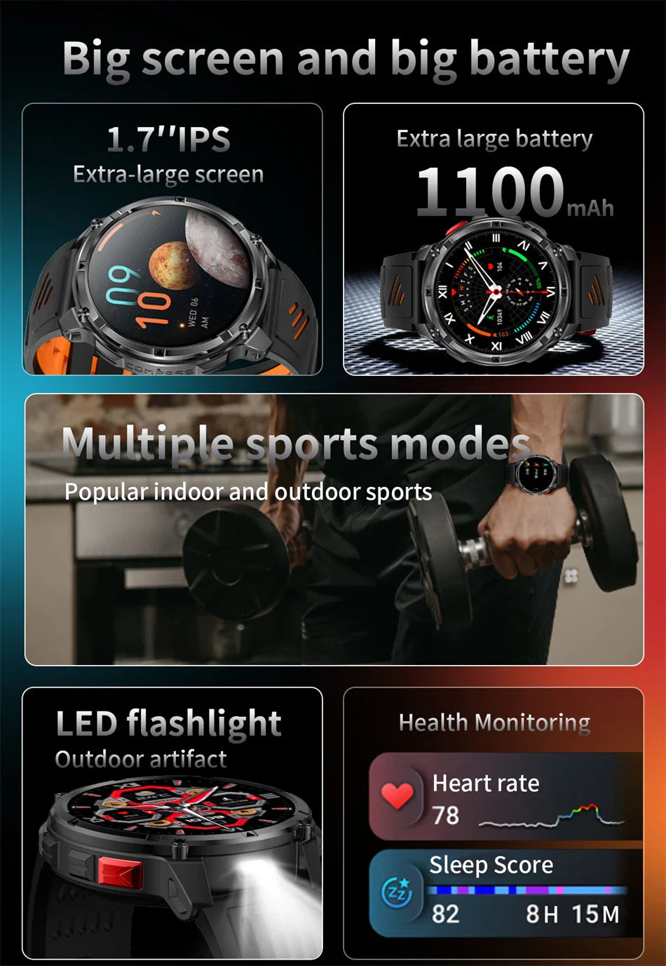 Nuovo T-Rex3 Ultra 1100mAh Batteria Smart Watch GPS Track Bussola IP69K Impermeabile Sport tracker All'aperto Militare Smartwatch