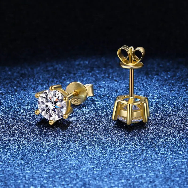 Orecchini a lobo QMSHR con moissanite da 0,5-2 carati, placcati oro giallo 18K, in argento 925, per matrimonio, gioielli da donna e uomo con certificato GRA