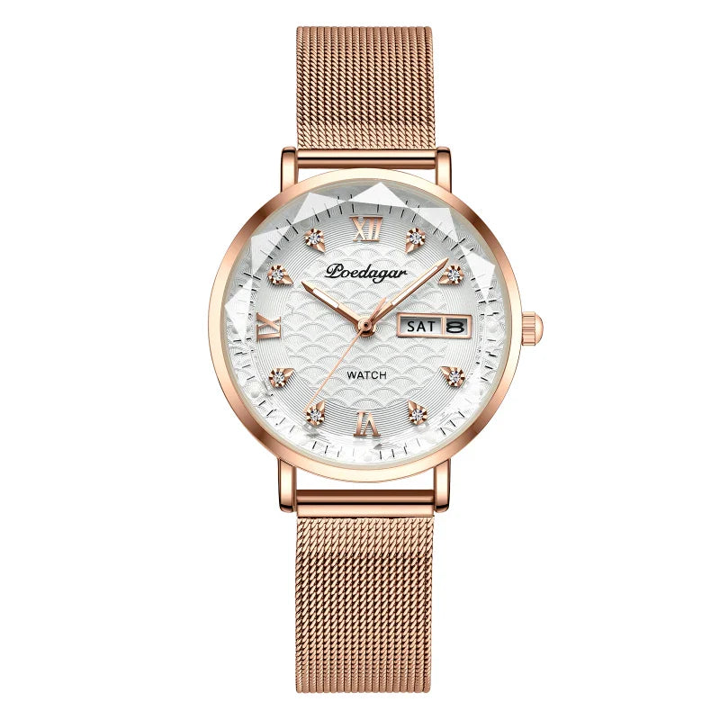 Orologio da donna POEDAGAR di alta qualità, in acciaio inossidabile, raffinato orologio da polso a bracciale, impermeabile, luminoso, elegante, orologio da donna, Reloj