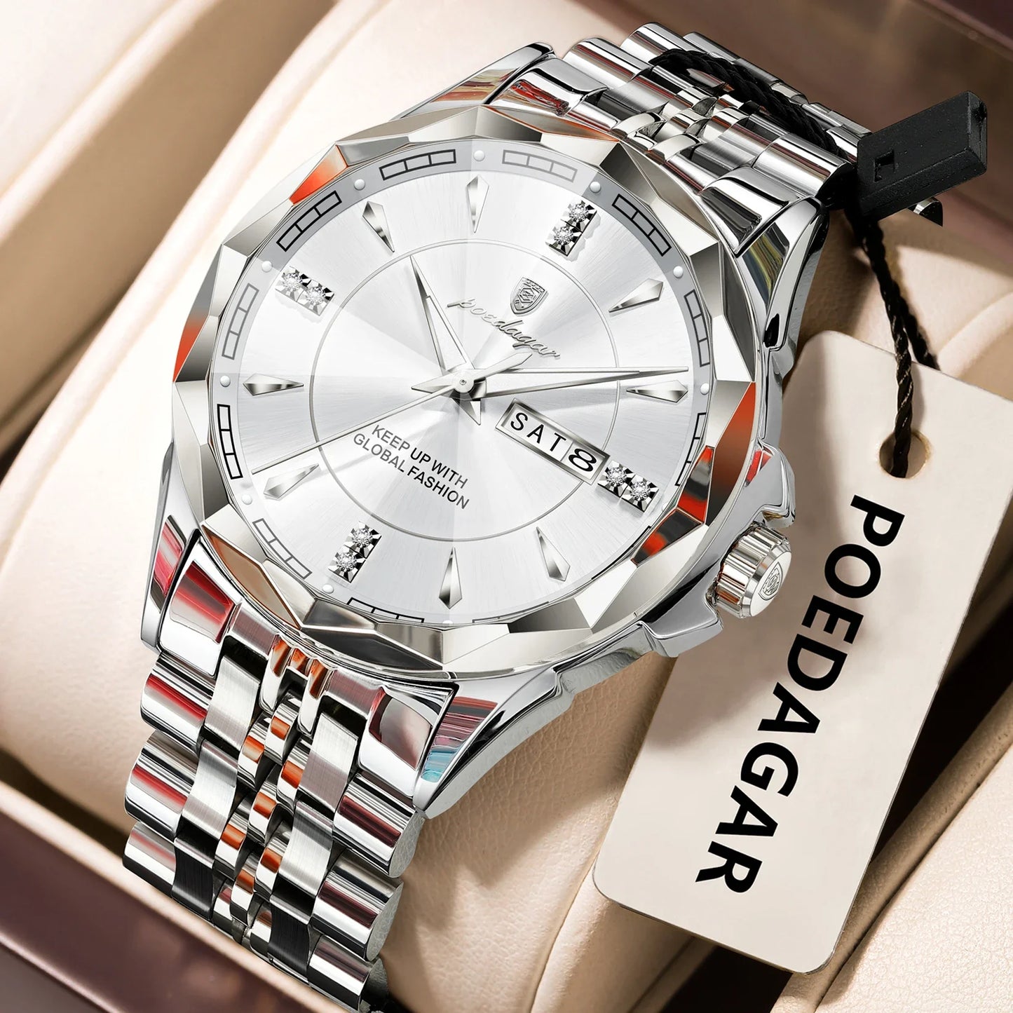 POEDAGAR Orologio da uomo di moda di lusso Top Business Impermeabile luminoso Data Settimana Orologi da uomo Orologio da polso da uomo in acciaio inossidabile al quarzo