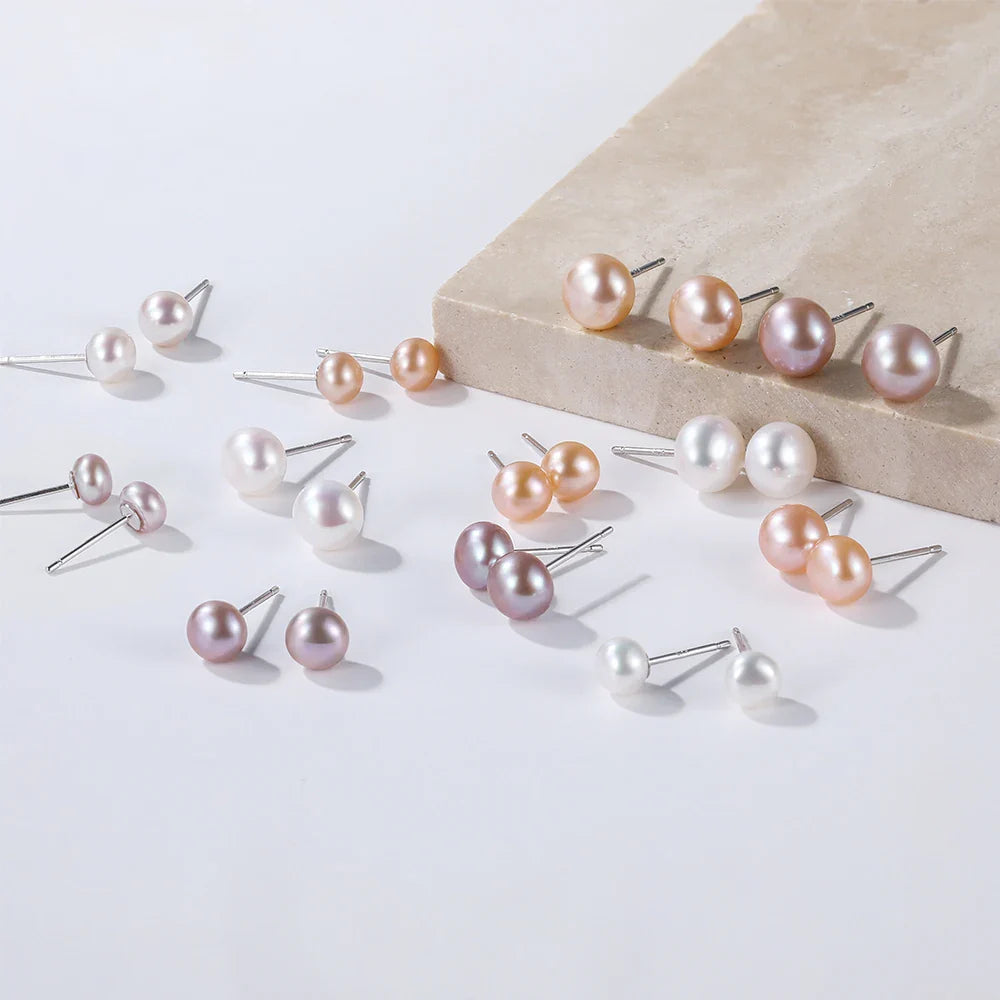 Orecchini a Perno con Perle Naturali d'Acqua Dolce per Donne, Argento Sterling 925, Gioielli Semplici e Colorati con Perle Selezionate a Mano