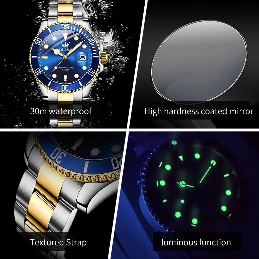 OLEVS 5885 Orologio da uomo Orologio al quarzo impermeabile di marca originale Cinturino in acciaio inossidabile Data automatica Orologi da regalo da uomo per uomo