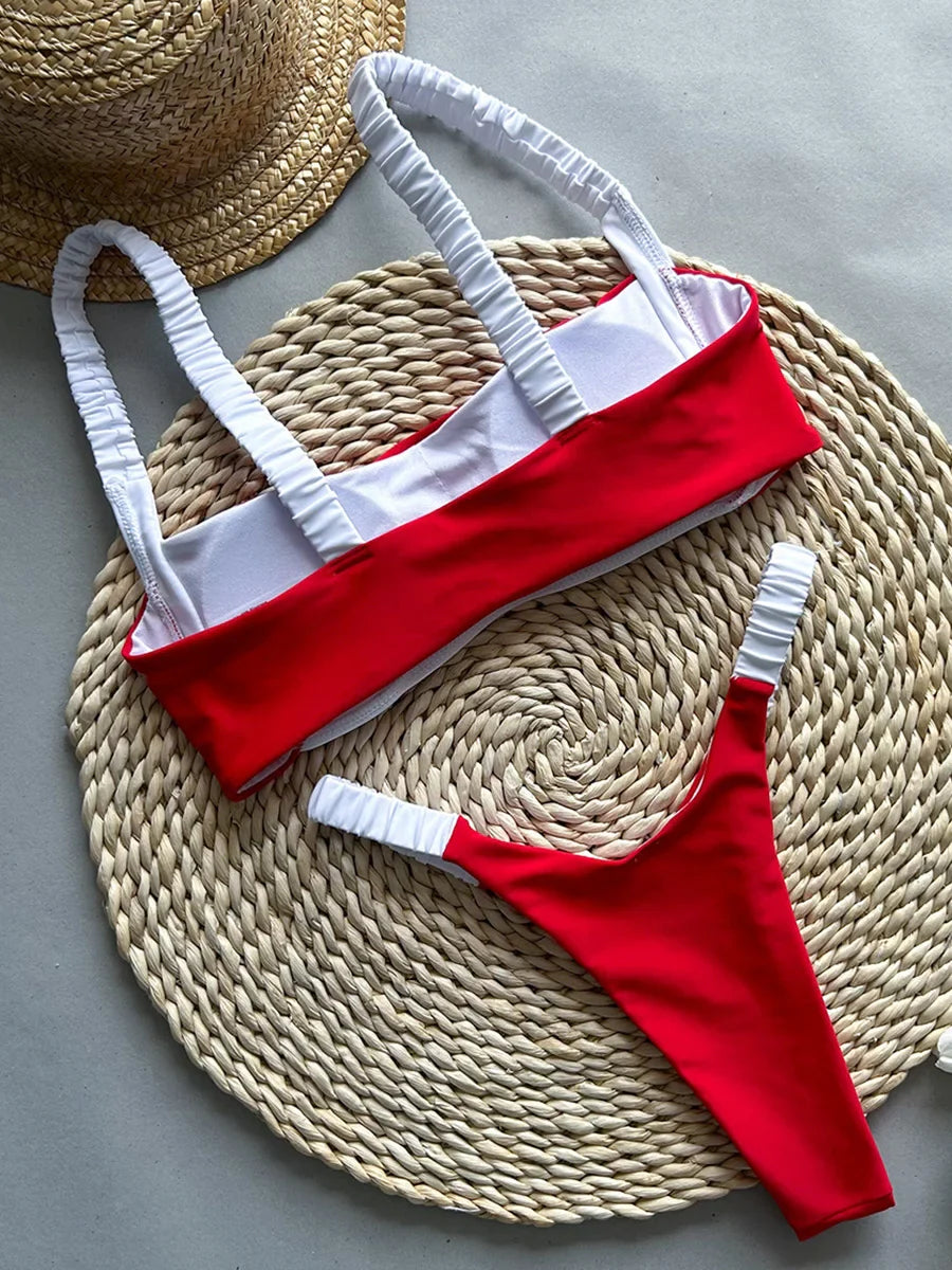 Splicing Micro Perizoma Bikini Donna Costumi da bagno a fascia Costume da bagno femminile Bikini a due pezzi Costume da bagno con taglio alto Swim Lady