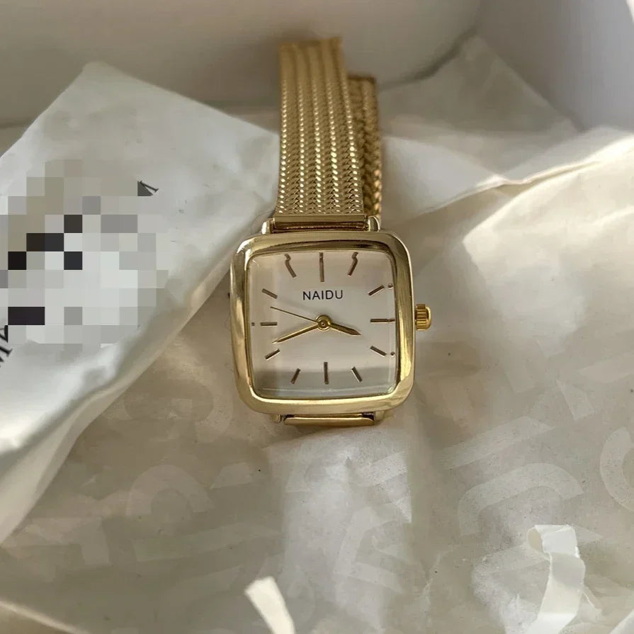Orologio al quarzo semplice di marca per donna Orologi da donna regalo di lusso retrò Orologi da polso con cinturino in acciaio inossidabile regolabile con quadrante piccolo