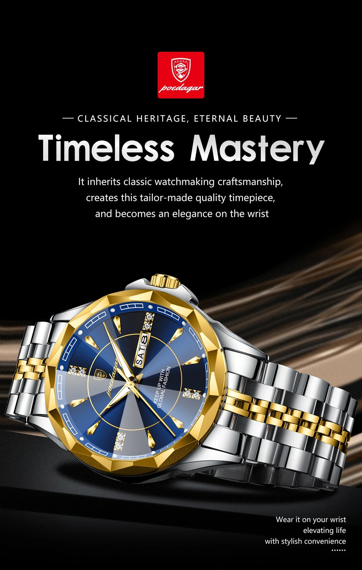 POEDAGAR Orologio da uomo di moda di lusso Top Business Impermeabile luminoso Data Settimana Orologi da uomo Orologio da polso da uomo in acciaio inossidabile al quarzo