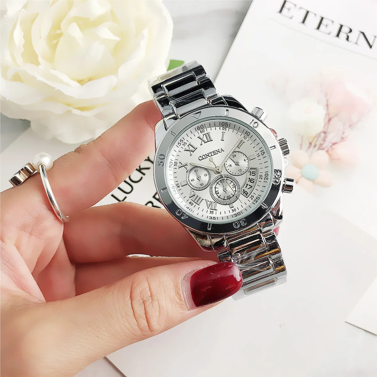 CONTENA Orologi eleganti di lusso per donna Orologio da donna in acciaio inossidabile Orologio da polso da donna alla moda Orologio al quarzo Reloj Mujer